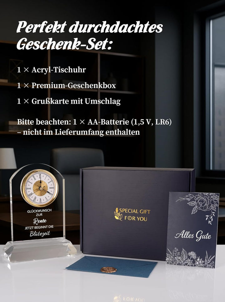 DEEWISH Ruhestand-Schreibtischuhr – Geschenk zur Rente für Frauen & Männer, Geschenk für Chef:in, Le
