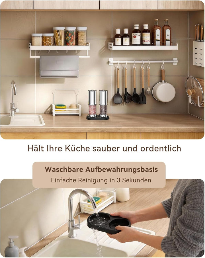 TOMEEM Elektrisches Salz- und Pfeffermühlen-Set, Type-C wiederaufladbar, LED-Akkuanzeige, Edelstahl-
