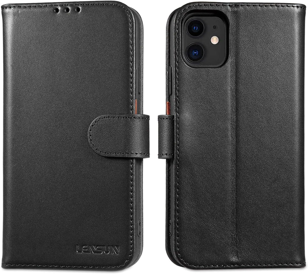 LENSUN Echtleder Hülle für iPhone 11, Handyhülle [Echtes Leder][Magnetverschluss][RFID Schutz] Handy