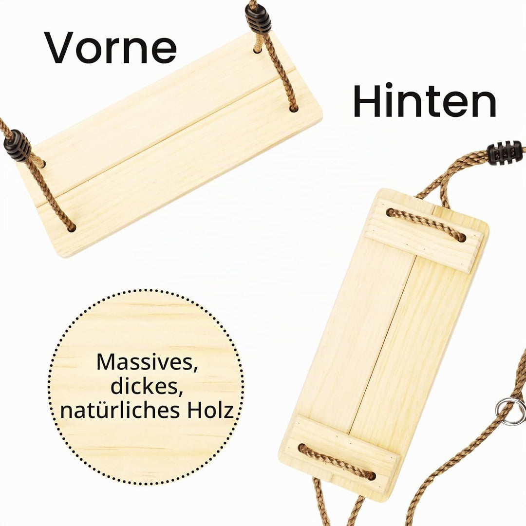 KINSPORY Holz Schaukelsitz, Garten schaukel mit Einstellbares Hanfseil, für Innen und Aussenbereich,