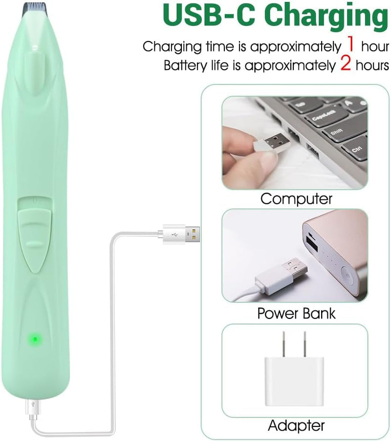 Hundehaarschneider, Tragbare Hunde Schermaschine mit LED-Licht, USB Wiederaufladbarer Pfotentrimmer