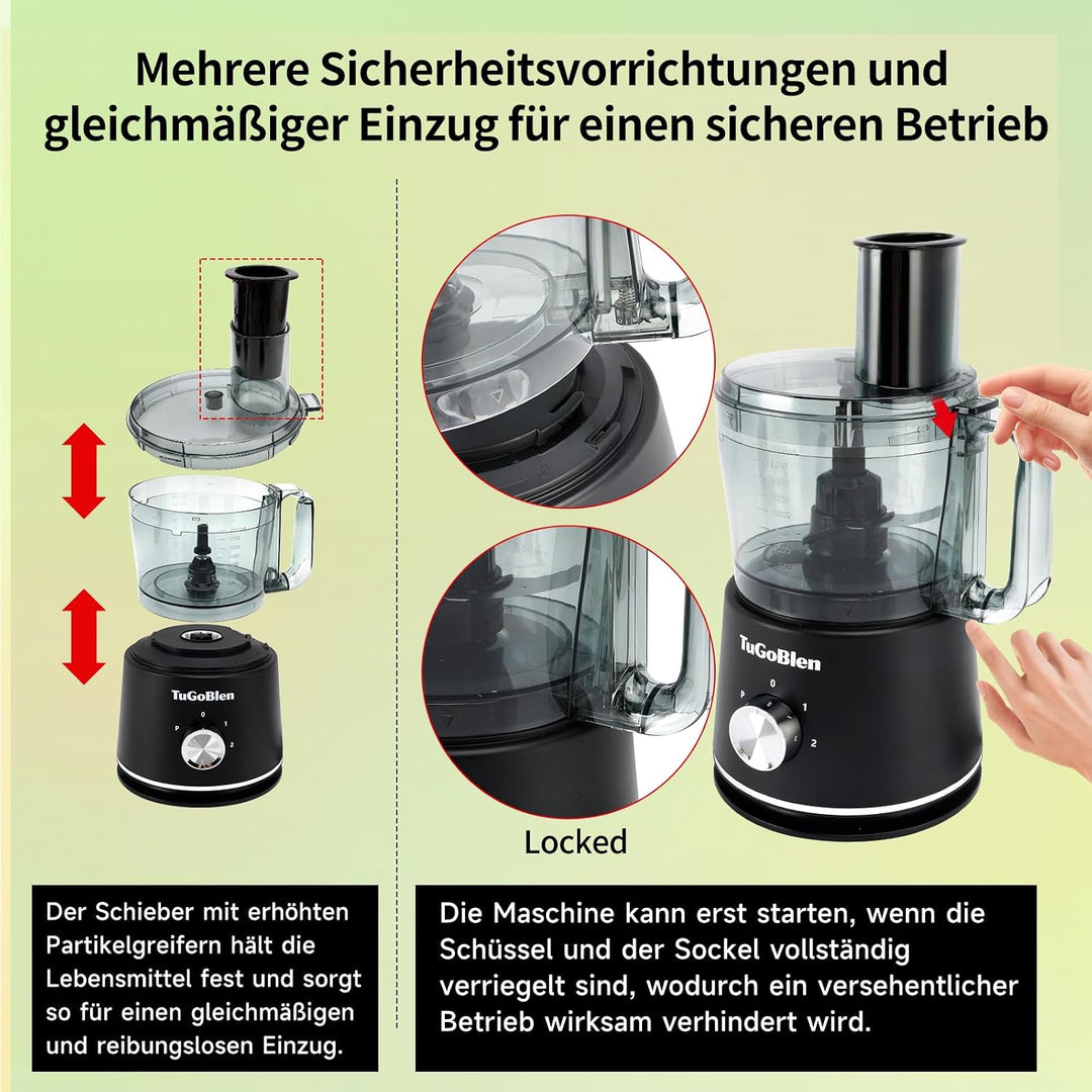 7-in-1 Küchenmaschine mit 2,5L Verarbeitungsbehälter, 1,5L Glasmixer, 200ml Glasmühle, Knet- und S-K