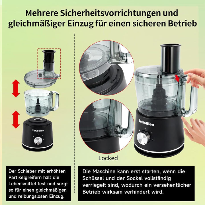 7-in-1 Küchenmaschine mit 2,5L Verarbeitungsbehälter, 1,5L Glasmixer, 200ml Glasmühle, Knet- und S-K