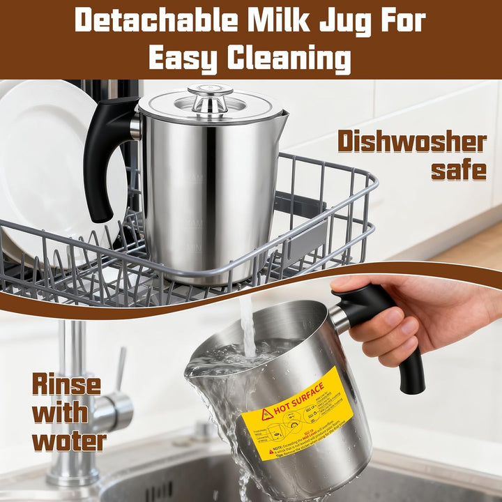 Elektrischer Milchaufschäumer – 5-in-1 Milchschäumer 500ml Edelstahlbehälter, Abnehmbarer & Spülmasc