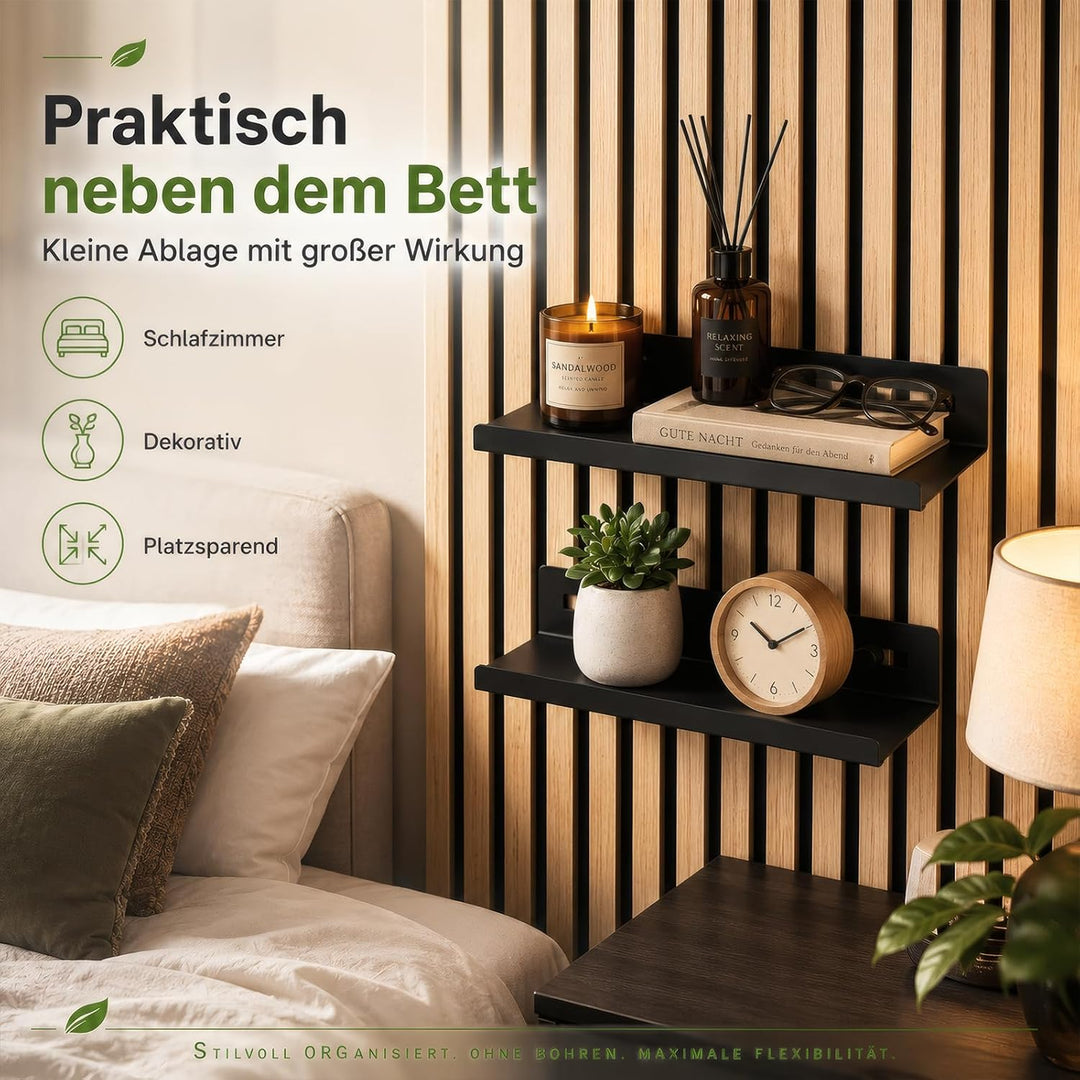 2er Set Metall 25x10cm Regal für Akustikpaneele Ohne Bohren | Zubehör Akustikpaneele für Vertikale H