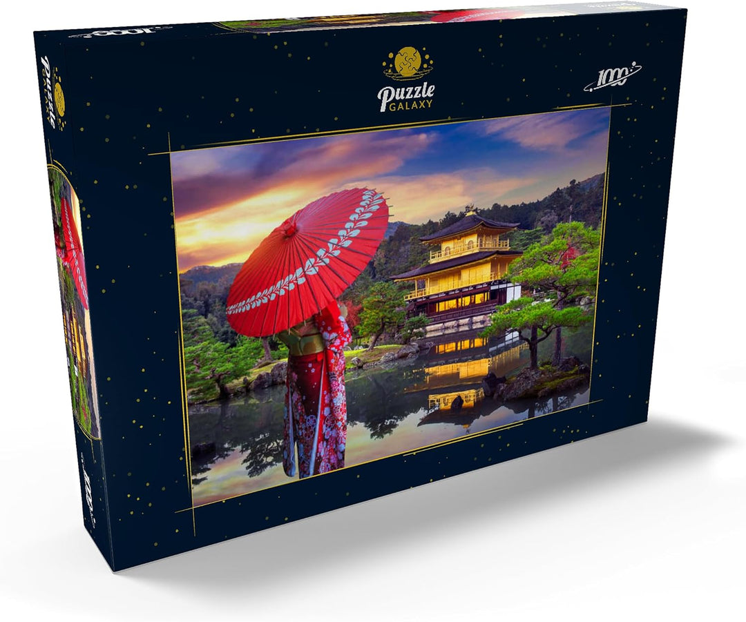Frau in traditionellem japanischen Kimono, Kinkakuji-Tempel Kyoto, Japan - Premium 1000 Teile Puzzle