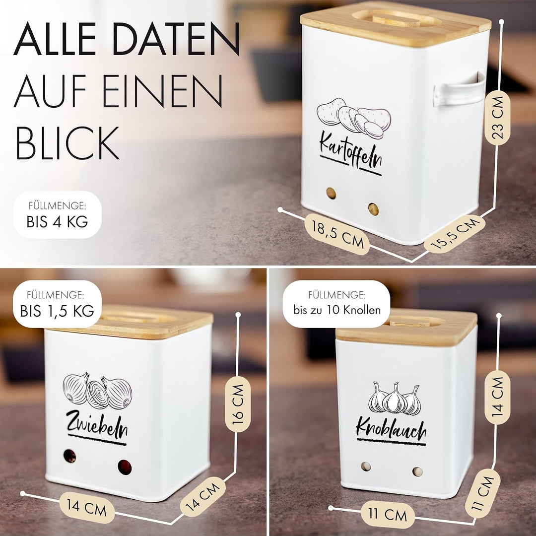 Kartoffel Aufbewahrungsbox [3er Set] - Ein echter Hingucker in deiner Küche! - Schaffe Ordnung mit d
