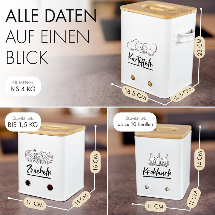 Kartoffel Aufbewahrungsbox [3er Set] - Ein echter Hingucker in deiner Küche! - Schaffe Ordnung mit d