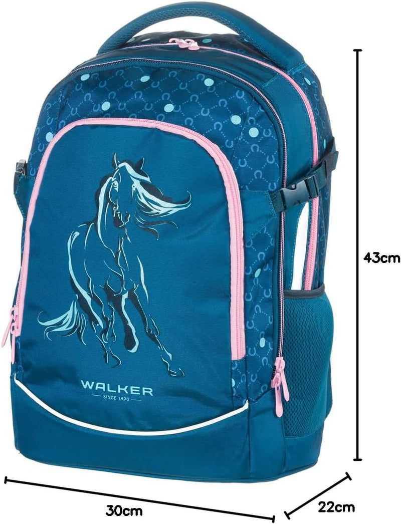 Walker 42050-072 - Schulrucksack Fame 2.0 "Lucky Horse" mit 2 Fächern, Vorderfach mit Organizer, Sei