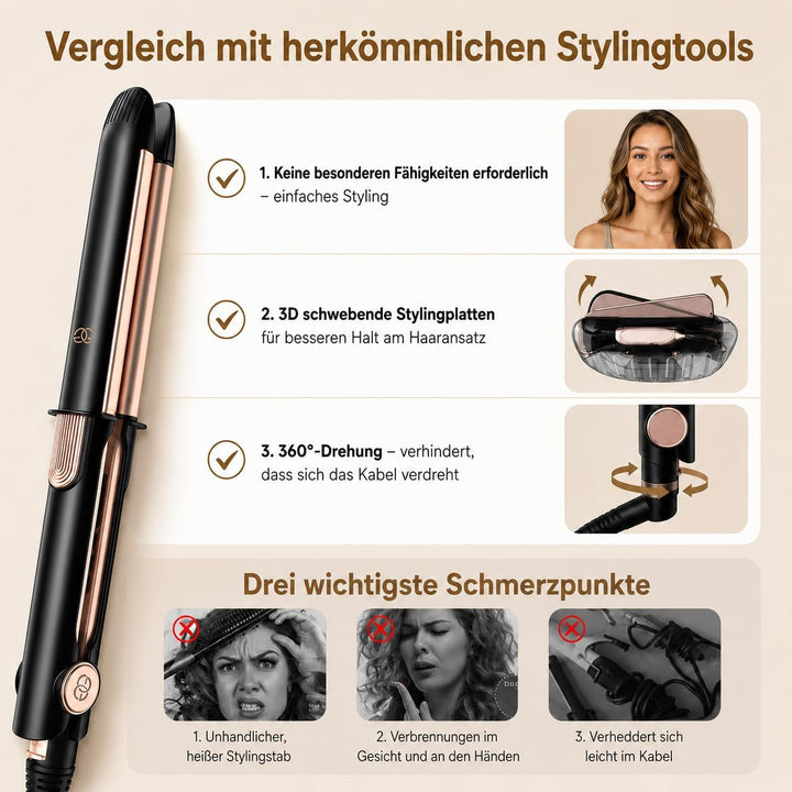 Glätteisen 2-in-1 Professioneller Haarglätter & Lockenstab Golden Goods – Titanplatten mit Keramikbe