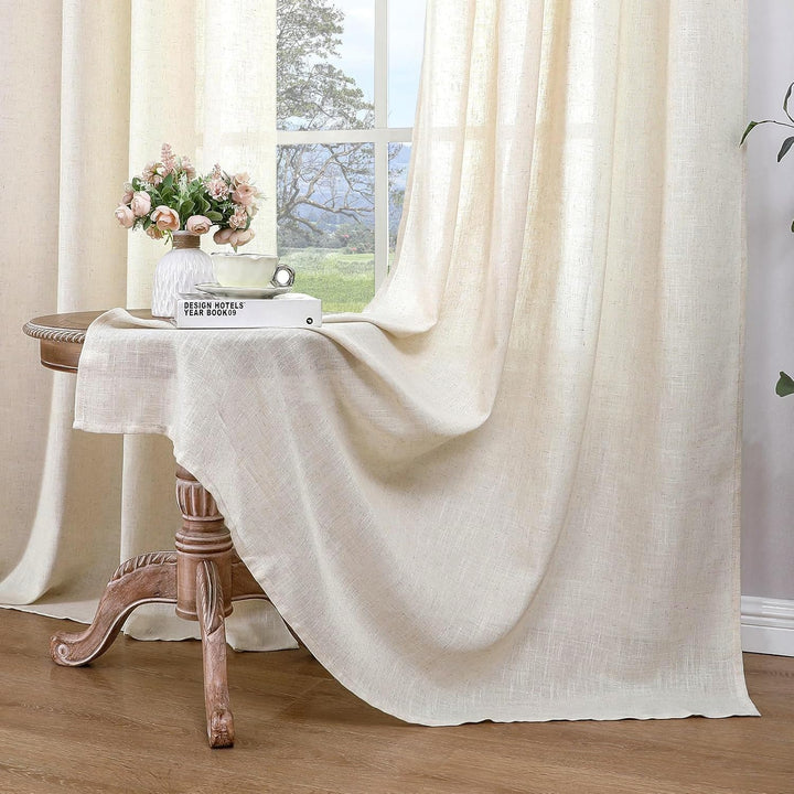 CUCRAF Leinen Gardinen mit Ösen Landhausstil Voile Vorhang Halbtransparent Gardinen für Schlafzimmer