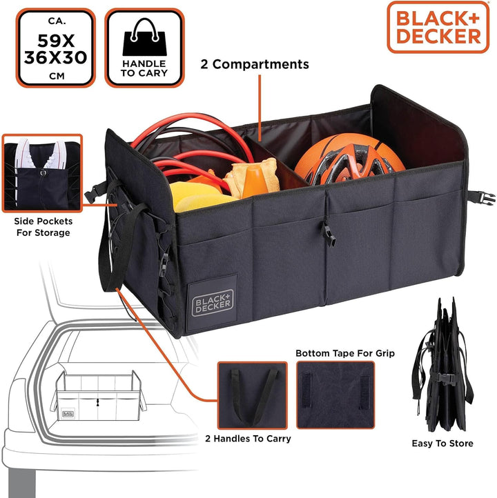 BLACK+DECKER Trunk Storage Box - 59 x 36 x 30 CM - 2 Fächer - zusätzliche Seitenfächer - mit Griffen