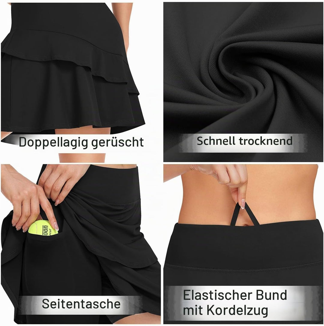 Soneven Hosenrock Damen Knielang Tennis Rock mit Hose Drunter Mädchen Pleated Wanderrock Sommer Spo