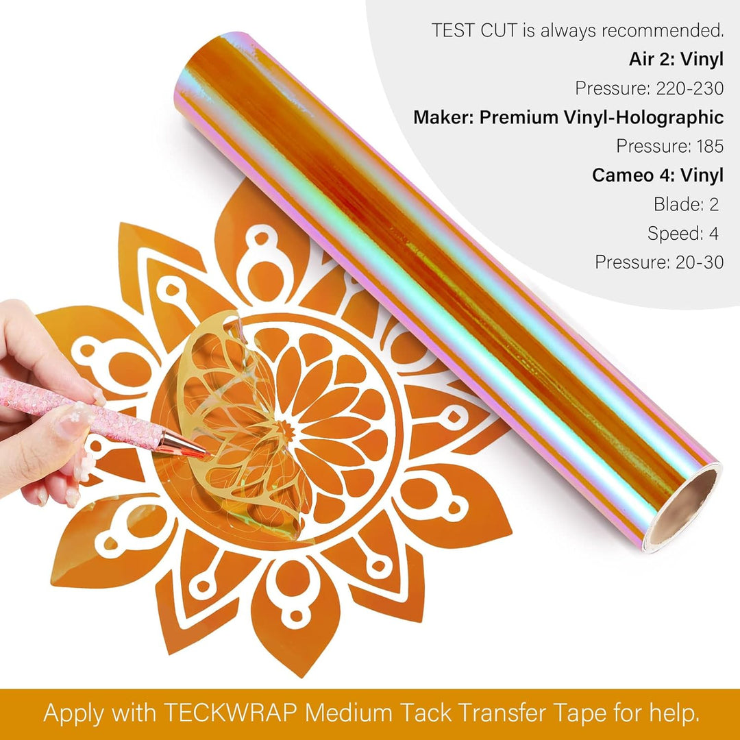 TECKWRAP Opal holografische Vinyl-Rolle, 0,3 m x 1,5 m, Beige / Orange, Beige