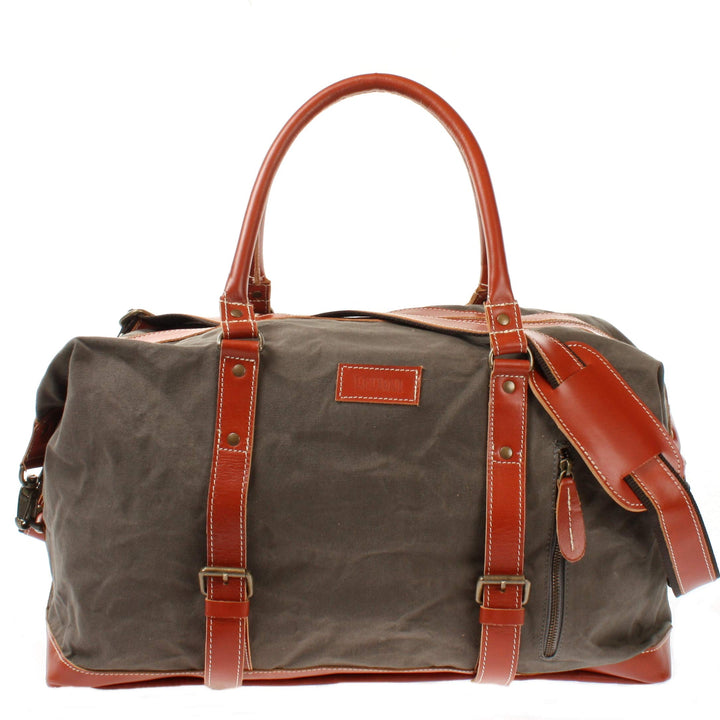 LECONI Weekender gross Canvas + Echt-Leder Retro Reisetasche Unisex Damen + Herren Sporttasche Reise