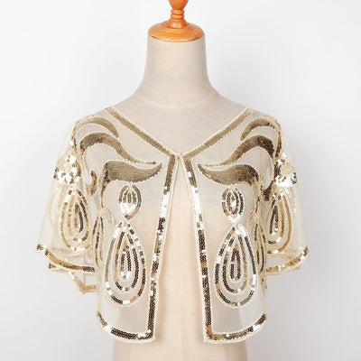 keland Damen Festlich Pailletten Umhang Schal Schultertuch Stola Tuch für Abendkleid X-gold, X-gold