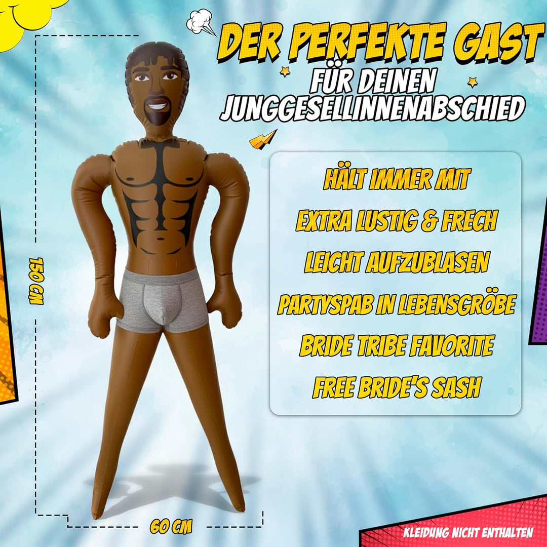 Aufblasbare Gummipuppe Mann – Lustige Puppe für Frauen JGA & Party – Lebensgrosse Figur 150 cm – Wit