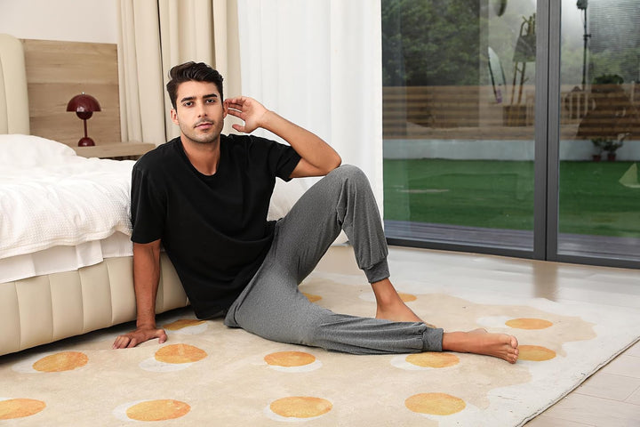 Marvmys Schlafanzughose Herren Lang mit Bündchen Einfarbige Pyjamahose für Männer Schlafhose Haushos