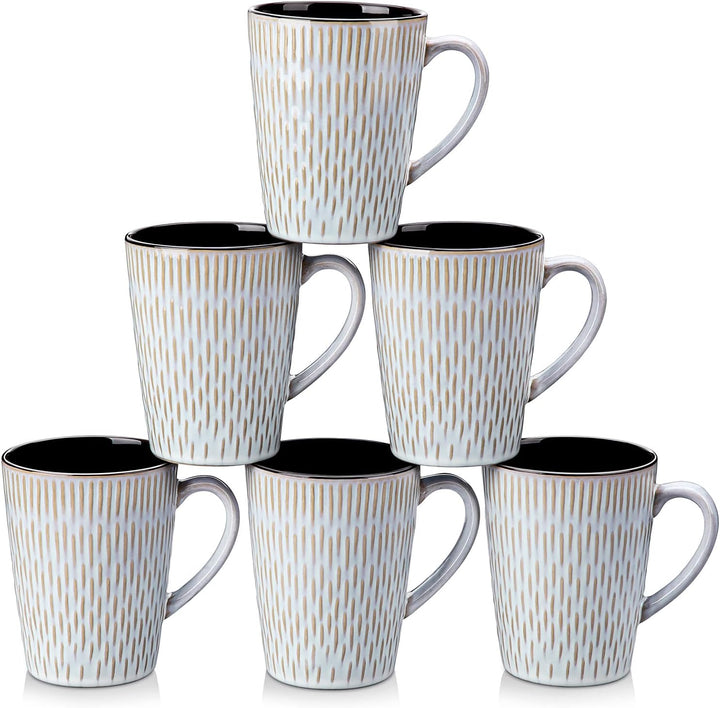 vancasso PLUVO Kaffeetassen set 6er, Tassen Set Steingut, 480ml Kaffeebecher mit Henkel, Espressotas