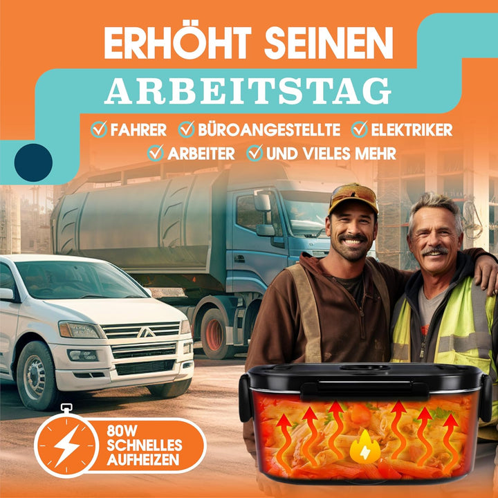TRAVELISIMO Elektrische Lunchbox 80W Essensbox Warmes Mittagessen, 1,5L Wärmebox für Speisen 3-in-1