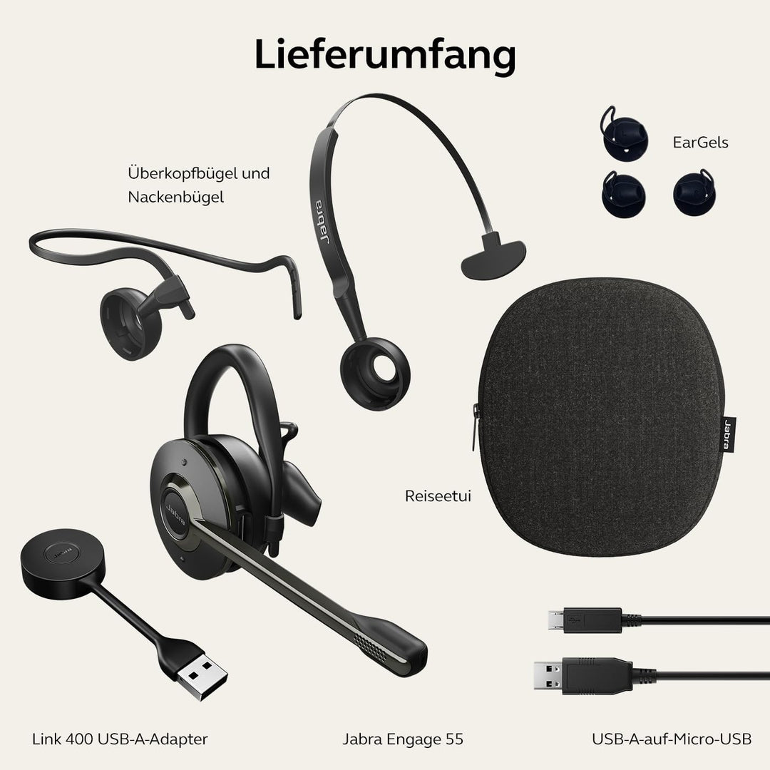 Jabra Engage 55 Schnurloses, Convertibles Headset mit EarHook, Kopf- und Nackenbügel und Link 400 US