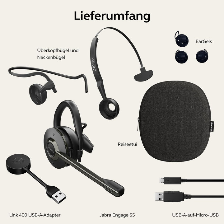 Jabra Engage 55 Schnurloses, Convertibles Headset mit EarHook, Kopf- und Nackenbügel und Link 400 US