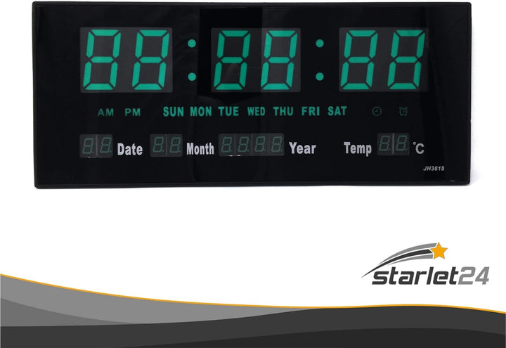 Starlet24 LED Wanduhr mit Timer Wecker Schlummer Kalender Temperatur grosse LED-Anzeige 36x15cm (JH3
