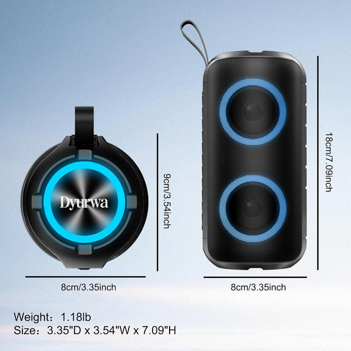 Bluetooth Lautsprecher mit Licht, 52mm Dual Musikbox Bluetooth Box Fantastischer Sound, 12H Outdoor