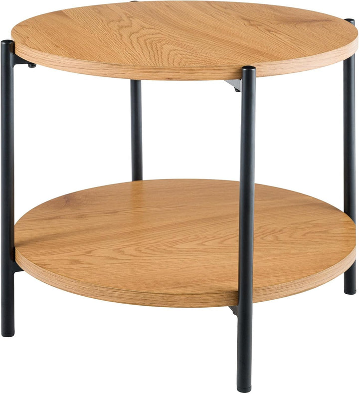 CLP Couchtisch rund Holz Edduma, Sofatisch 2 Ebenen mit Stauraum, Beistelltisch klein Metallgestell