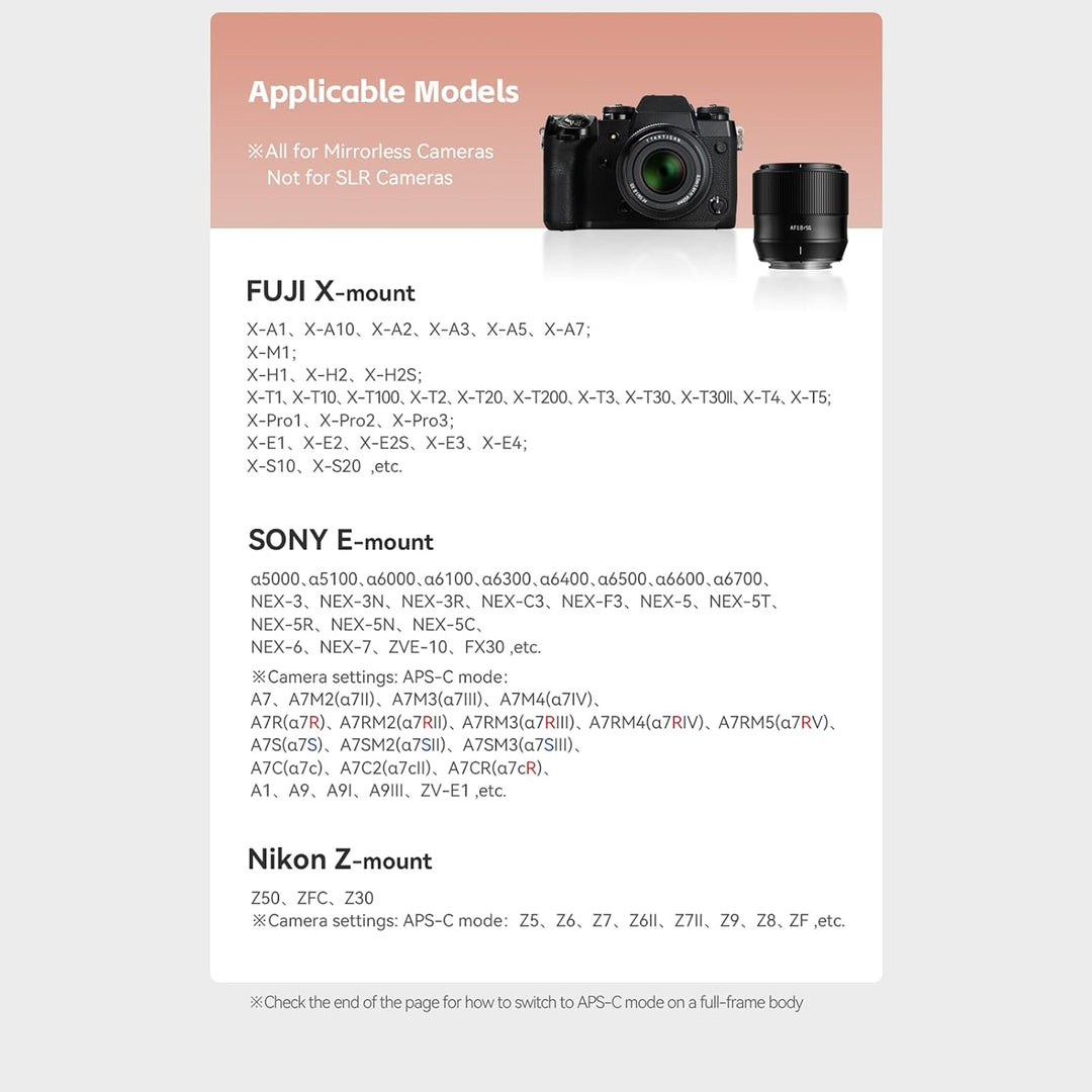 TTARTISAN 56mm F1.8 Autofokus APS-C Kameraobjektiv für Sony E-Mount Grosse Blende Metall Leichtgewic