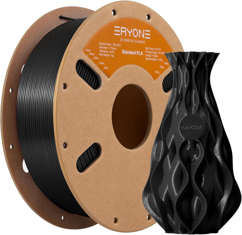 ERYONE PLA Filament 1.75 mm, 3D-Drucker Filament PLA, 0,03 mm, 1 kg/Spule, Schwarz A-Regular-Schwarz