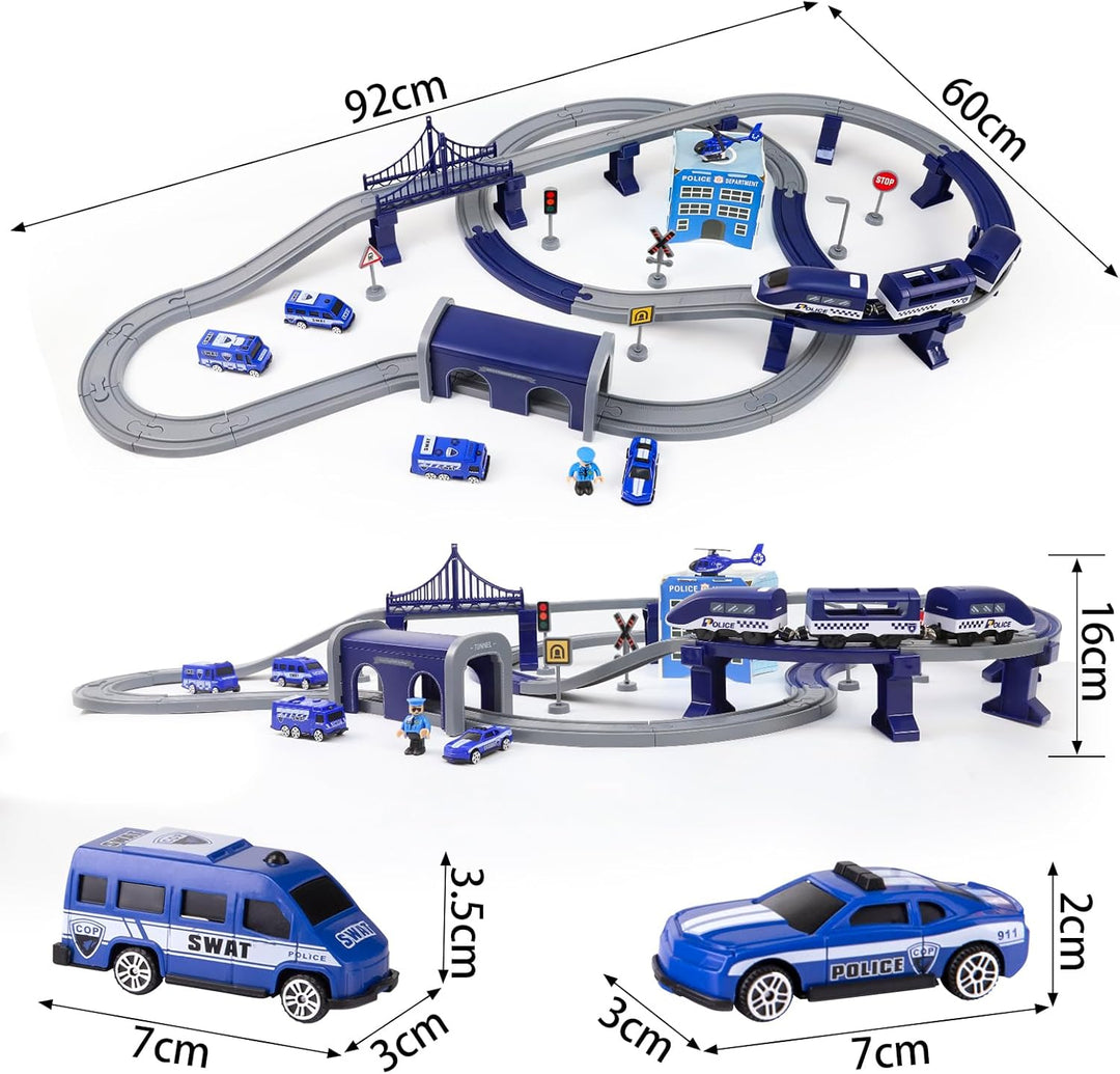 LZDMY Eisenbahn Kinder Elektrisch Autorennbahn Set Spielzeug, 92 PCS Kinderspielzeug Zug Kompatibel