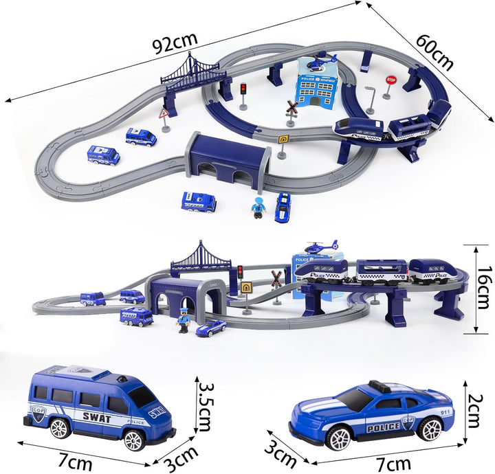 LZDMY Eisenbahn Kinder Elektrisch Autorennbahn Set Spielzeug, 92 PCS Kinderspielzeug Zug Kompatibel