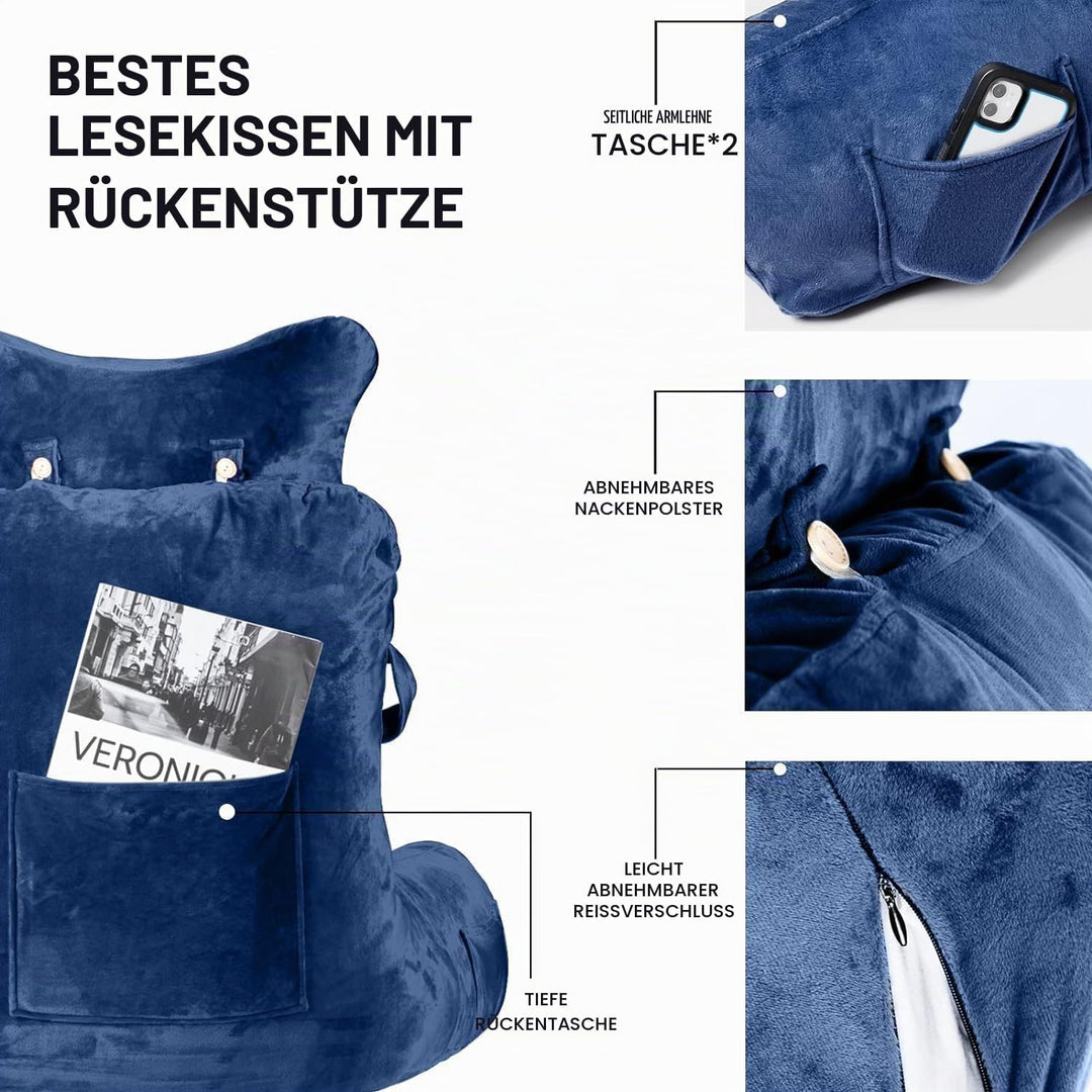 SLIGUY Lesekissen, Extra gross, 31IN, Bettruhekissen mit Abnehmbarer Nackenrolle und Armen zum Sitze