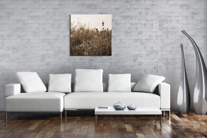 blühender Lavendel und Mohn Effekt: Sepia Format: 60x60 als Leinwandbild, Motiv fertig gerahmt auf E