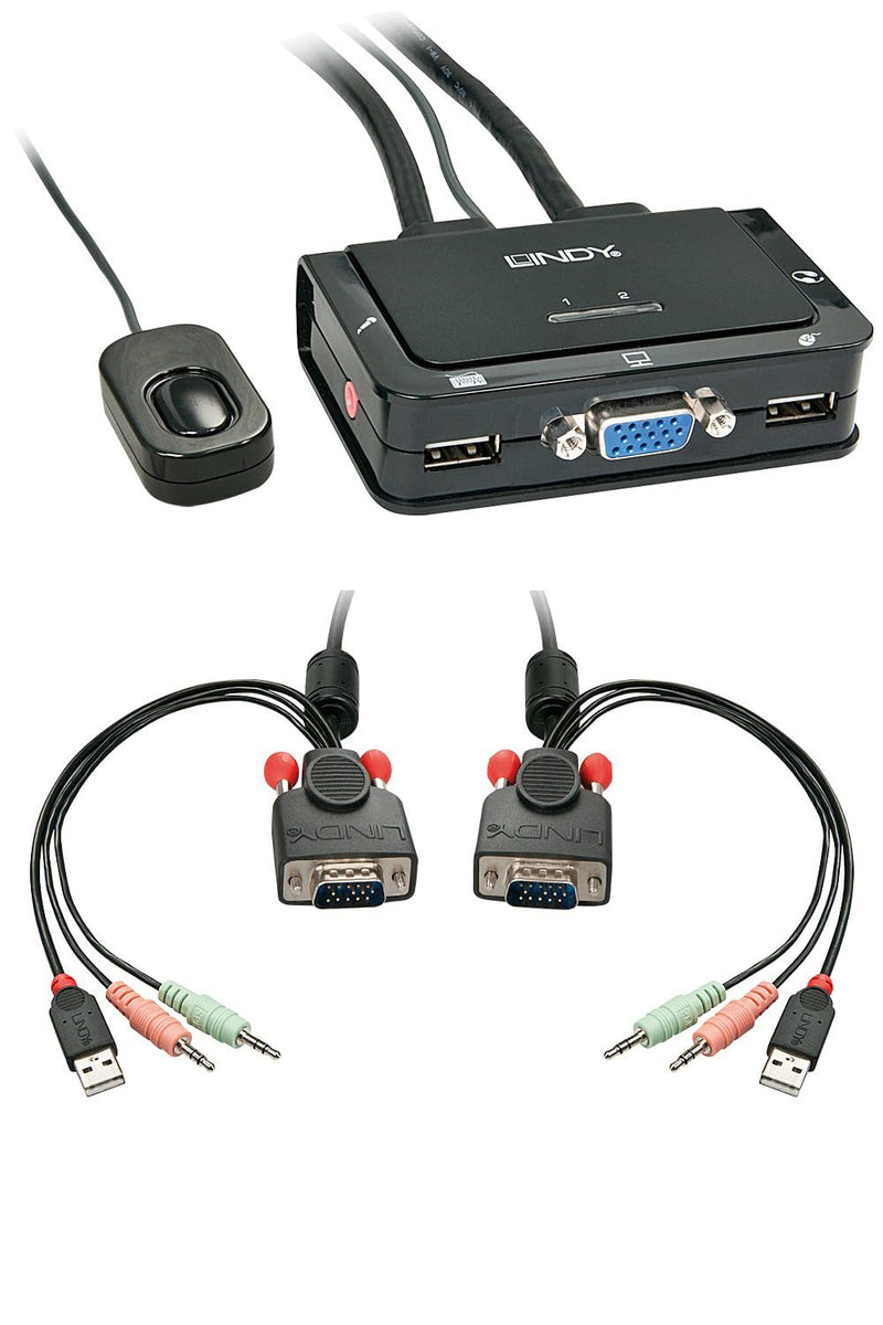 LINDY 42342 2 Port VGA, USB 2.0 & Audio Cable KVM Switch