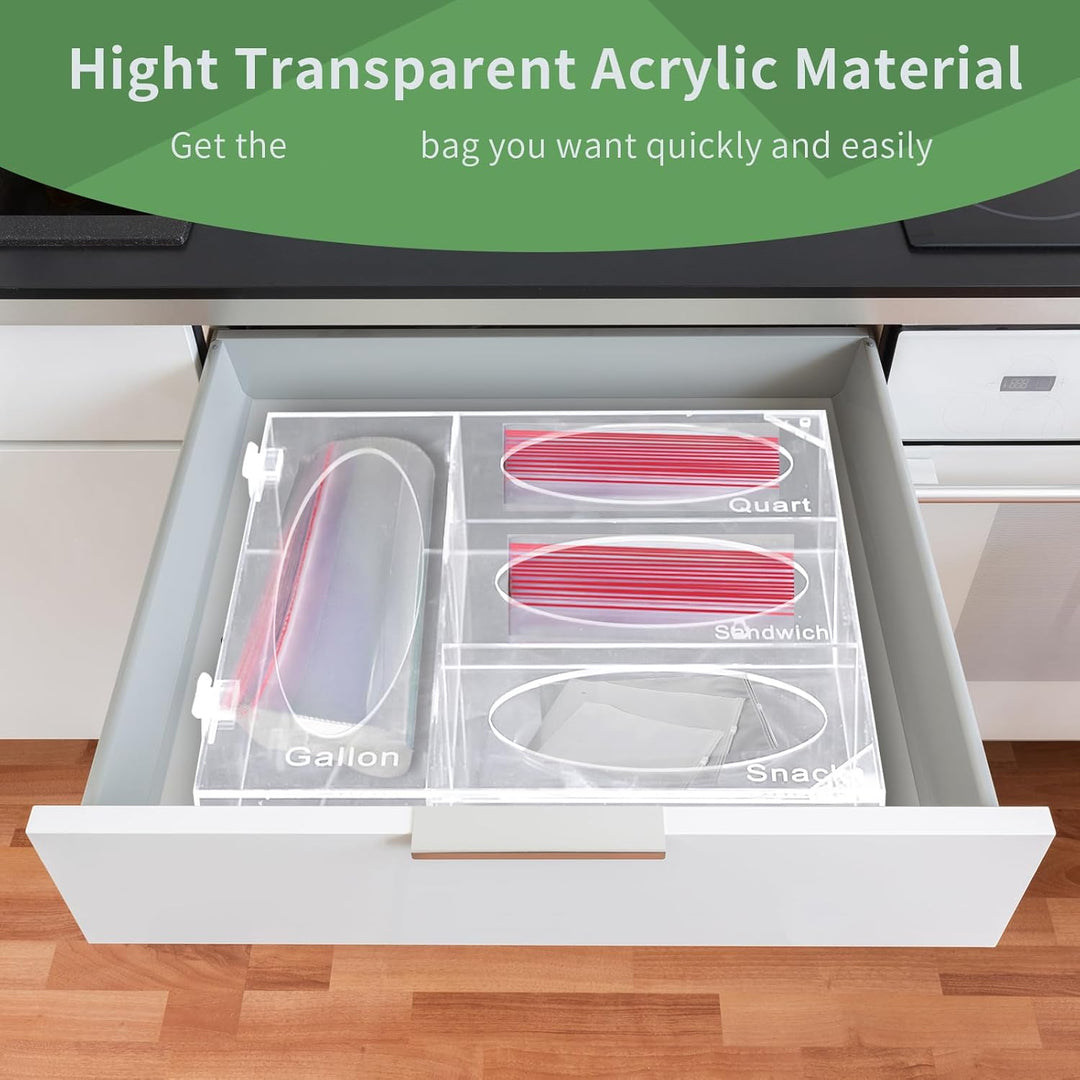 SETROVIC Acryl-Ziplock-Lebensmittelbeutel, Aufbewahrungs-Organizer aus Acryl, für Küchenschublade, f