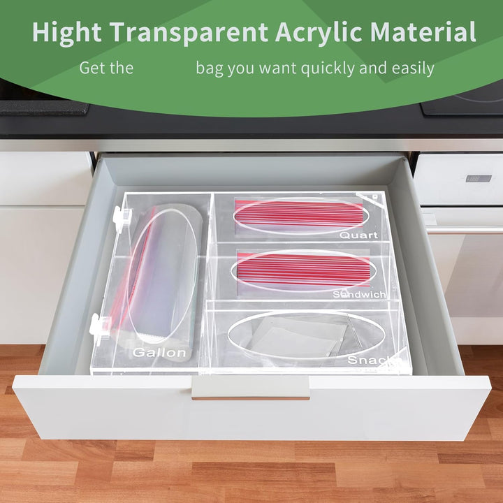 SETROVIC Acryl-Ziplock-Lebensmittelbeutel, Aufbewahrungs-Organizer aus Acryl, für Küchenschublade, f