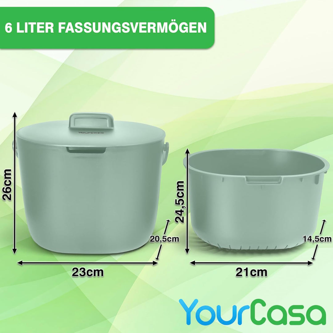 YourCasa Biomülleimer Küche 6L - Komposteimer für alltäglichen Biomüll Behälter Spülmaschinenfest -