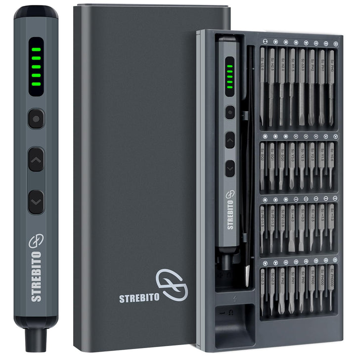 STREBITO Mini-Elektroschrauber-Set, 70-in-1 kleiner Elektroschrauber, kabellos – 64 S2-Präzisions-Bi