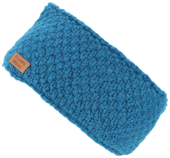 GURU SHOP Woll-Strick-Stirnband aus Nepal mit Perlmuster - Blau, Herren/Damen, Wolle 1 stück (1er Pa