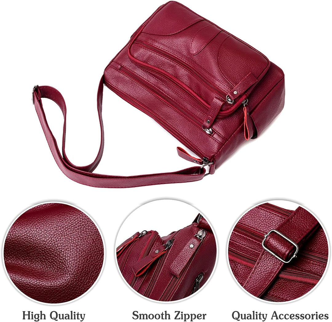 PORRASSO Damen Umhängetasche Casual Schultertasche Leder Wasserdicht Messenger Bag Handtasche für Ar