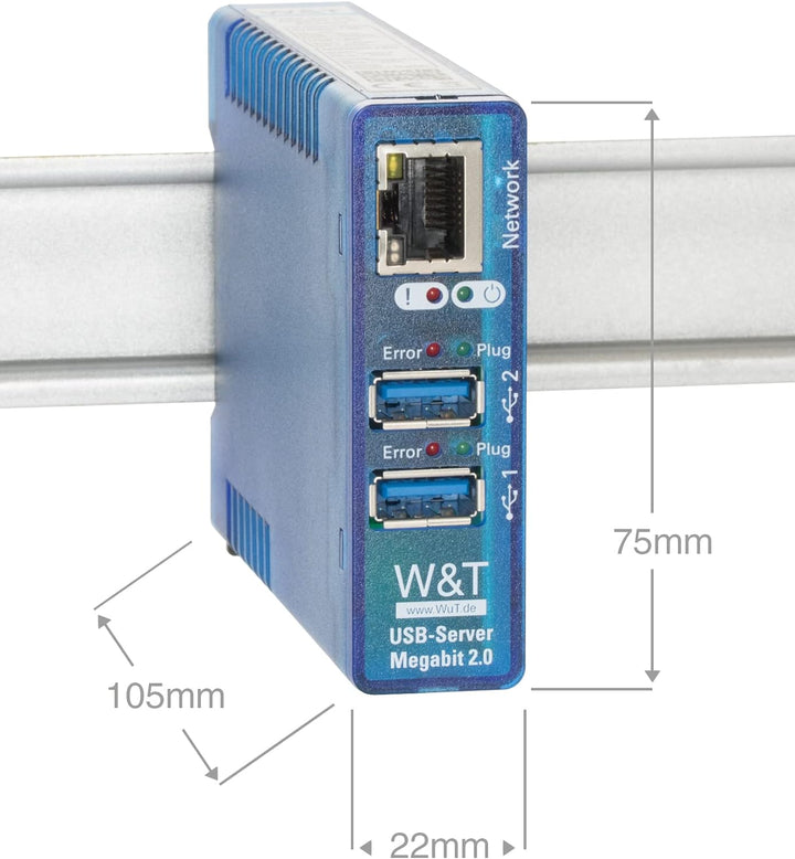 Wiesemann & Theis USB Server Megabit | Dongle Device Server | USB Over Ethernet Adapter (1x LAN, 2X