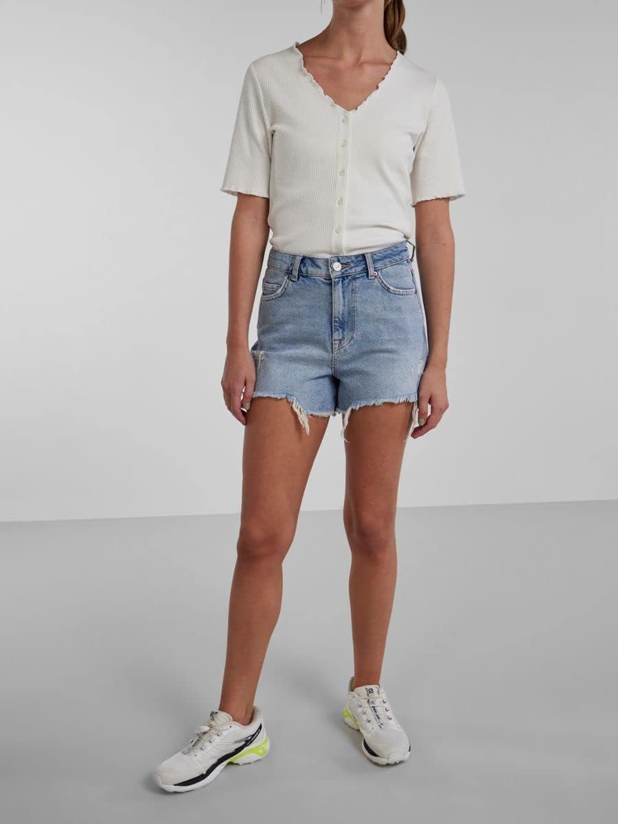 PIECES Damen Pctulla Hw Lb-ba Noos Jeans-Shorts M Light Blue Denim, M Light Blue Denim