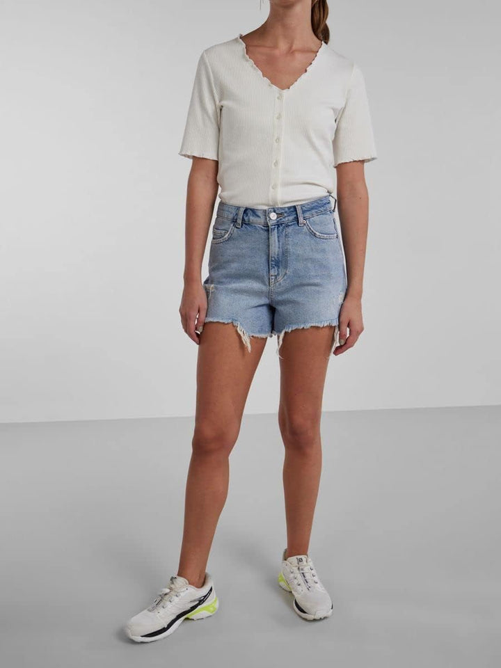 PIECES Damen Pctulla Hw Lb-ba Noos Jeans-Shorts M Light Blue Denim, M Light Blue Denim