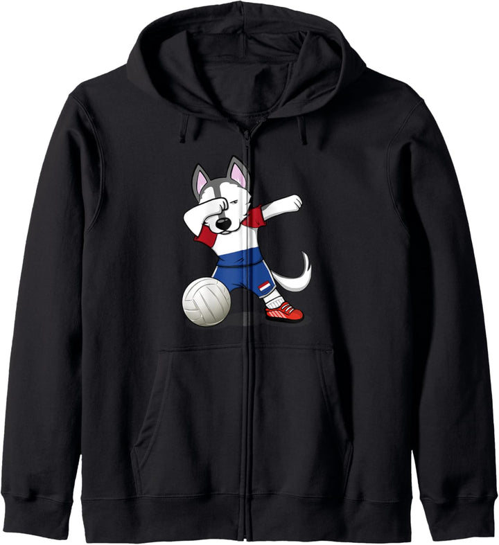 Dabbing Husky Hund Niederländischer Volleyball Flagge Sport Kapuzenjacke