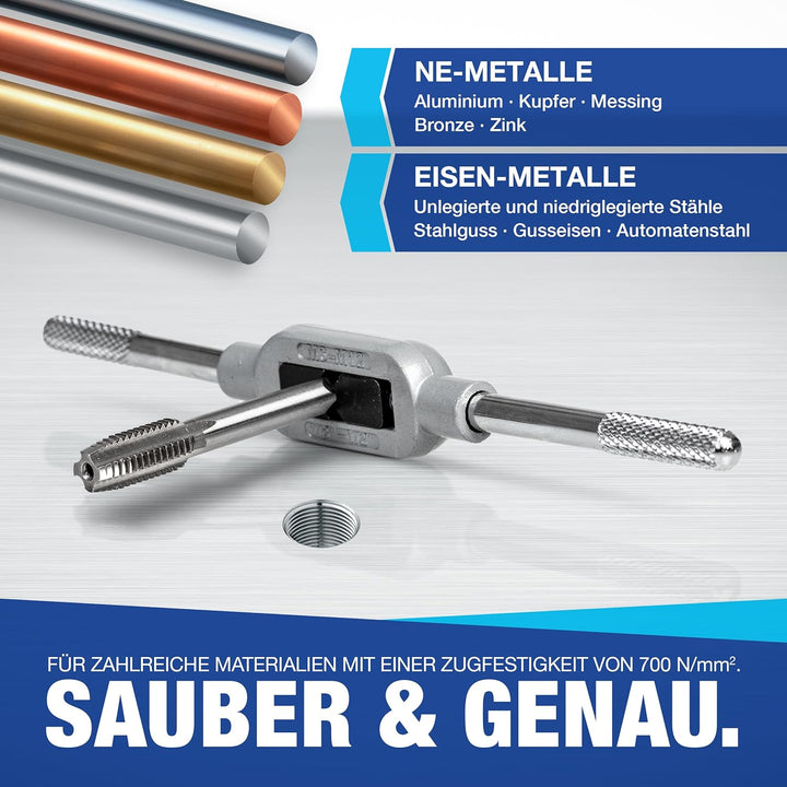 NTG Gewindeschneider Set aus HSS Stahl | - 16 tlg. Gewindebohrer Set in Grössen von M3 - M12 inkl. W