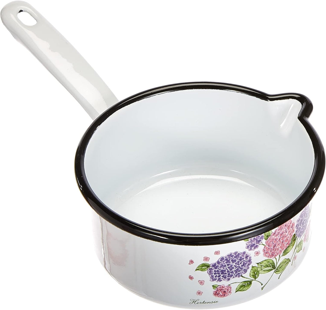 GSW 189965 Kochtopf-Set Hortensie 5-tlg, Stahl-Emaille, Kunststoff, weiss