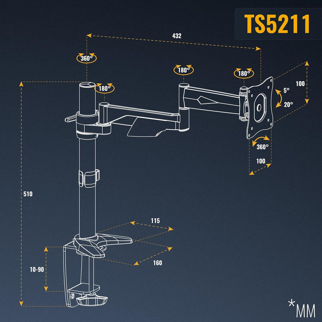 RICOO Monitor Halterung Tisch, VESA Tischhalterung für 13-30 Zoll, Monitorhalterung 1 Monitor Arm TS