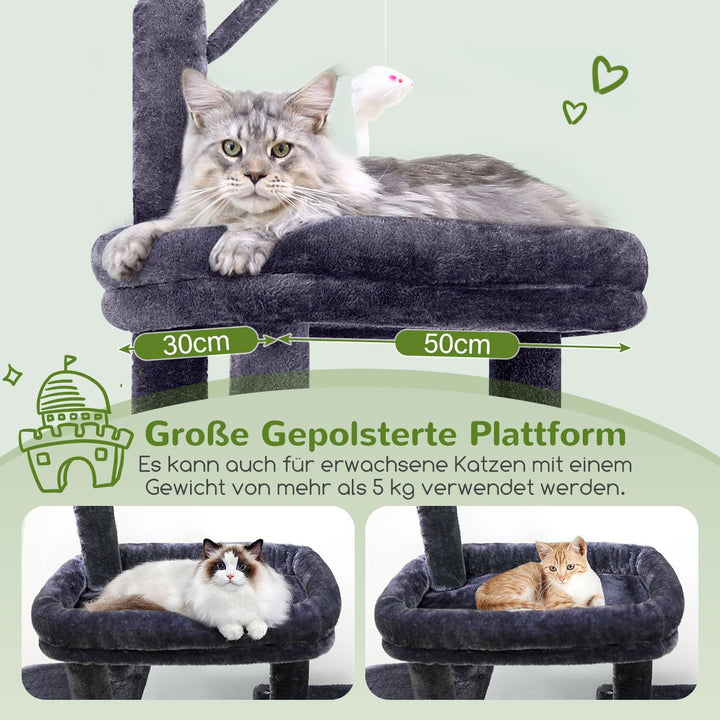 Globlazer Kratzbaum Stabil mit 2 Gross Basis, 2 Katzenhaus 90° Drehbares, Gepolsterte Plattform, Sis